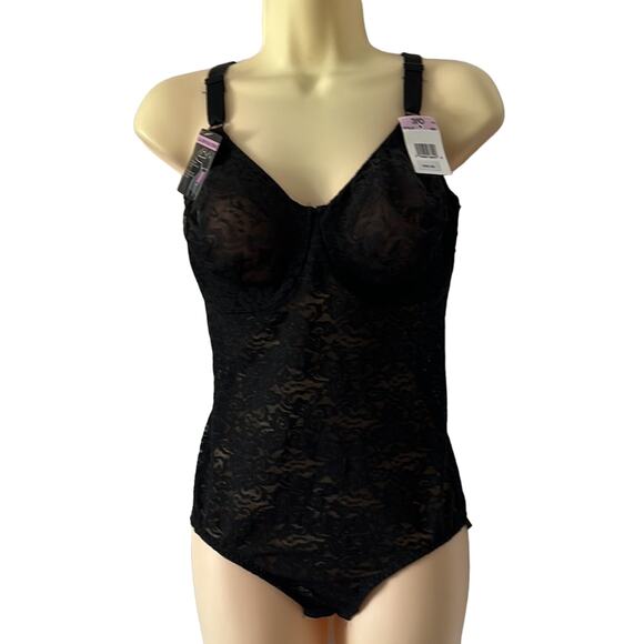 Bali NWT 38D Black Lace Shapewear Bodysuit with Underwire Woman - Picture 1 of 10